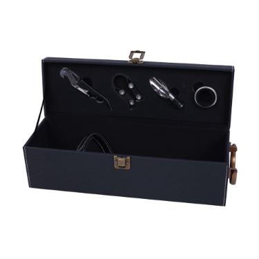 Estojo de couro sint�tico para garrafa de vinho Fracalanza com 4 acess�rios essenciais