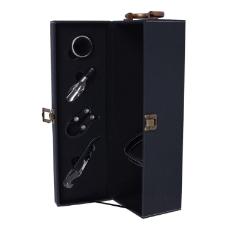 Estojo de couro sint�tico para garrafa de vinho Fracalanza com 4 acess�rios essenciais