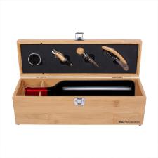 Estojo para garrafa de vinho em bambu com acess�rios Fracalanza com 4 acess�rios essenciais