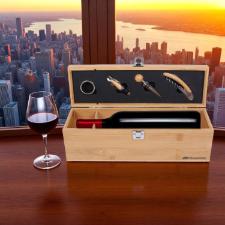 Estojo para garrafa de vinho em bambu com acess�rios Fracalanza com 4 acess�rios essenciais