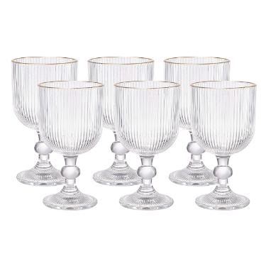 Jogo de ta�as em vidro com borda dourada L'Hermitage Cameratta 365ml 6 pe�as