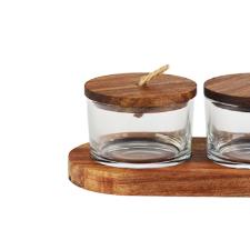 Jogo de 2 petisqueiras com tampa e suporte em madeira L'hermitage Wooden 120ml 3 pe�as