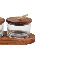 Jogo de 2 petisqueiras com tampa e suporte em madeira L'hermitage Wooden 120ml 3 pe�as