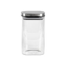 Porta mantimento quadrado em vidro com tampa prata 1,1 litro