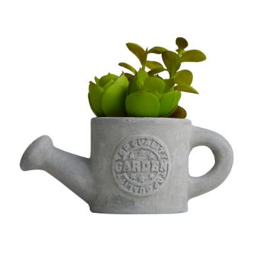 Vaso com suculenta em cimento e pl�stico L'Hermitage Regador 14x65x6cm cinza