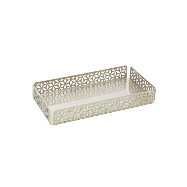 Bandeja retangular em a�o inox Wolff Garden 30x25x4cm champanhe