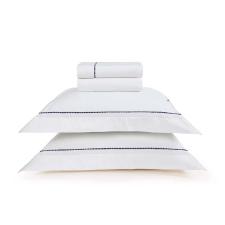 Jogo de len�ol Trussardi Cammillo 200 fios 100% Algod�o Casal Branco/Marinho