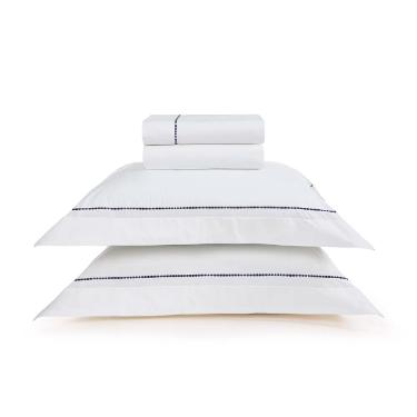 Jogo de len�ol Trussardi Cammillo 200 fios 100% Algod�o Casal Branco/Marinho