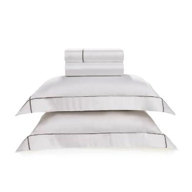 Jogo de len�ol Trussardi Girelli 300 fios 100% Algod�o Queen Branco/Nocciola