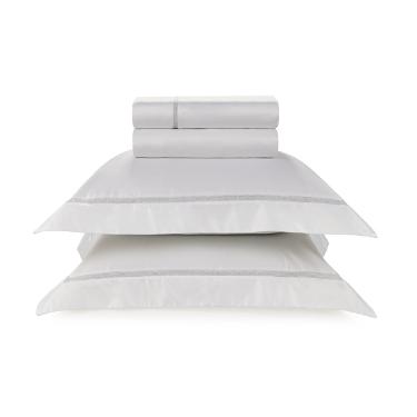 Jogo de len�ol Trussardi Matheus 1000 fios 100% Algod�o Eg�pcio Queen Branco/Platino