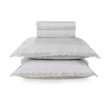 Jogo de len�ol Trussardi Cristina 600 fios 100% Algod�o Queen Branco/Branco
