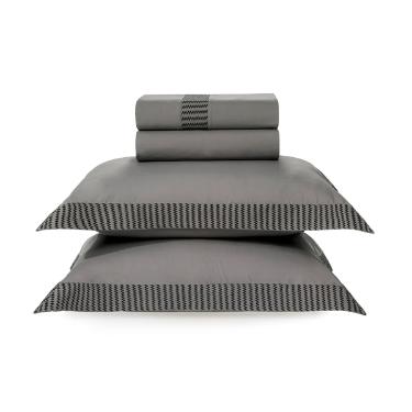 Jogo de len�ol Trussardi Scarpe 200 fios 100% Algod�o King Ard�sia/Nero