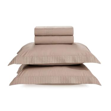 Jogo de len�ol Trussardi Scarpe 200 fios 100% Algod�o King Avena/Legno/Nocciola