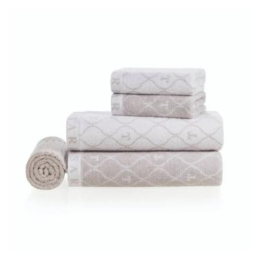 Jogo de toalha Trussardi Speciale 5 pe�as 86cmx1,60m 100% Algod�o Gelo
