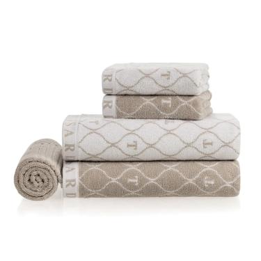 Jogo de toalha Trussardi Speciale 5 pe�as 86cmx1,60m 100% Algod�o Nocciola/Branco
