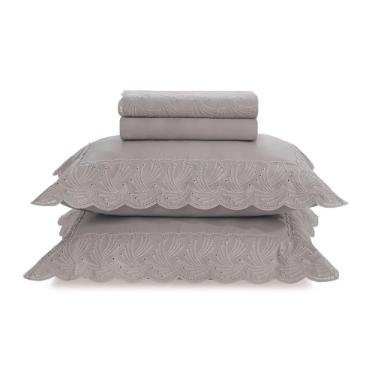 Jogo de len�ol Trussardi Scalvini 300 fios em algod�o Eg�pcio King Marmo e Platino