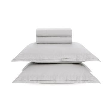 Jogo de len�ol Trussardi San Pietro 200 fios em algod�o Casal Branco/Branco