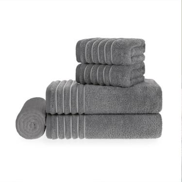 Jogo de Banho Trussardi Palladio 5 Pe�as 86cmx1,50m em algod�o Ard�sia/Branco