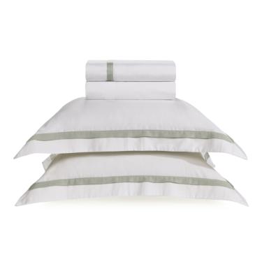 Jogo de len�ol Trussardi Vercelli 300 fios em algod�o King Branco e Pistacchio