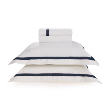 Jogo de len�ol Trussardi Vercelli 300 fios em algod�o Queen Branco e Marmo