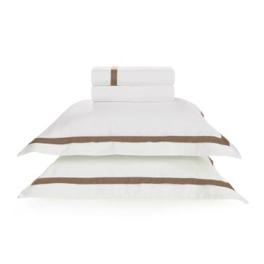 Jogo de len�ol Trussardi Vercelli 300 fios em algod�o King Branco e Nocciola