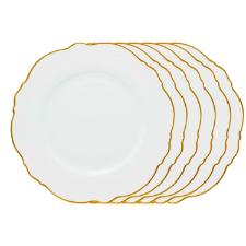 Jogo de pratos raso de porcelana Wolff Maldivas 6 pe�as 28cm filete dourado