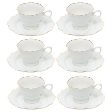 Jogo de x�caras de ch� de porcelana Wolff Maldivas 6 pe�as 180ml filete dourado