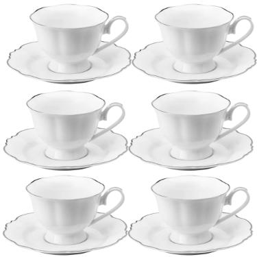 Jogo de x�caras de ch� de porcelana Wolff Maldivas 6 pe�as 180ml filete prata