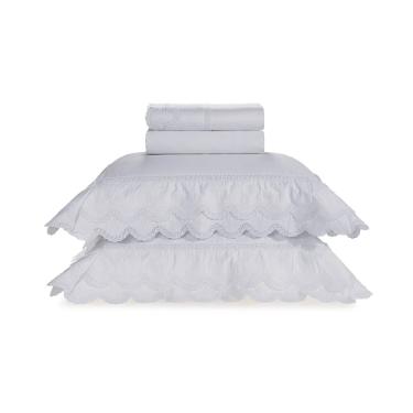 Jogo de Cama King 100% Algod�o Eg�pcio Trussardi Romanza Branco e Branco