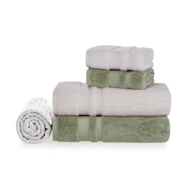 Jogo de Banho Gigante 5 Pe�as 100% Algod�o Trussardi Lorenzi 86x150cm Pistacchio e Gelo