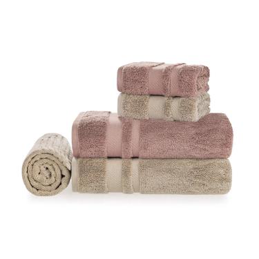 Jogo de Banho Gigante 5 Pe�as 100% Algod�o Trussardi Lorenzi 86x150cm Nocciola e Rosatti