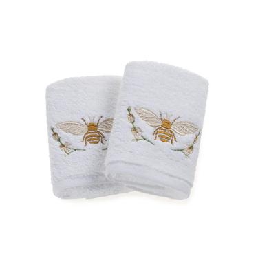 Jogo lavabo com bordado em algod�o Trussardi Limoncino 30x50cm 2 pe�as branco