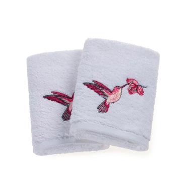 Jogo lavabo com bordado Trussardi Venere em algod�o 30x50cm 2 pe�as branco