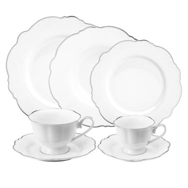 Jogo de jantar em porcelana Wolff Maldivas 42 pe�as filete prata 18178