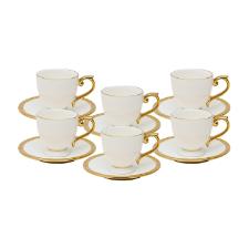 Jogo de 6 x�caras para caf� em porcelana Wolff Paddy 18055 branca e dourado 90ml