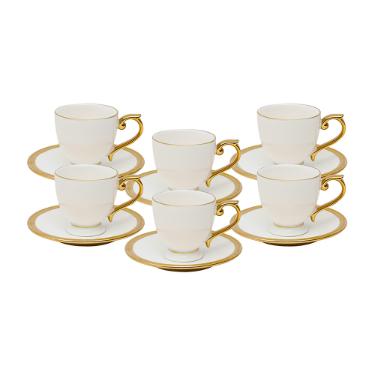 Jogo de 6 x�caras para caf� em porcelana Wolff Paddy 18055 branca e dourado 90ml