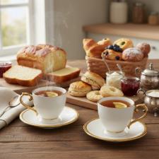 Jogo de x�caras para ch� Wolff Paddy 6 pe�as Porcelana branco e dourado 200ml, ideal para luxo