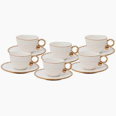 Jogo de 6 x�caras Wolff 18061 Egg branco com dourado 200 ml em porcelana