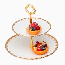 Prato duplo para doce Wolff 18151 Egg branco com dourado 19x27x24cm em porcelana