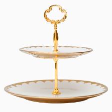 Prato duplo para doce Wolff 18151 Egg branco com dourado 19x27x24cm em porcelana