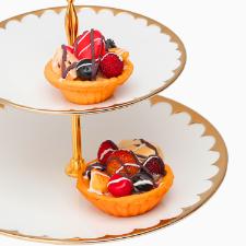 Prato duplo para doce Wolff 18151 Egg branco com dourado 19x27x24cm em porcelana