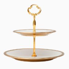 Prato duplo para doce Wolff 18153 Paddy branco com dourado 19x27x24cm em porcelana