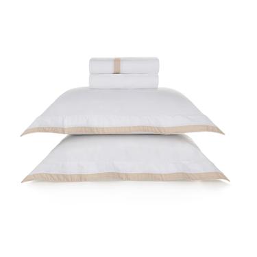 Jogo de cama em algod�o cetim 300 fios Trussardi Mattia king branco e marrom