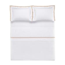 Jogo de cama em algod�o cetim 300 fios Trussardi Mattia king branco e marrom