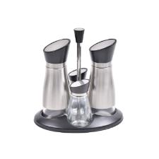 Galheteiro e saleiro Kenya em inox e vidro 4 pe�as