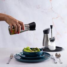 Galheteiro e saleiro Kenya em inox e vidro 4 pe�as