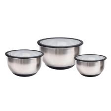 Jogo de bowls tigelas em inox com tampas pl�sticas Kenya P/M/G 3 pe�as