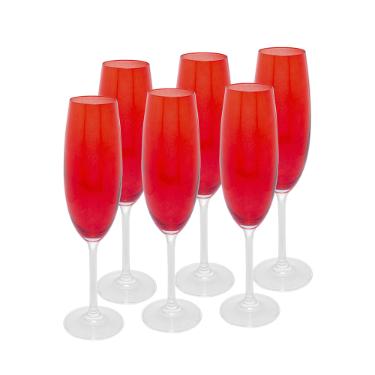 Jogo de ta�as champanhe em cristal ecol�gico Wolff Banquet 200ml 6 pe�as vermelho