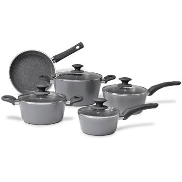 Jogo de panelas Brinox Optima 5 pe�as em alum�nio Stone: Versatilidade, design e fundo para Indu��o