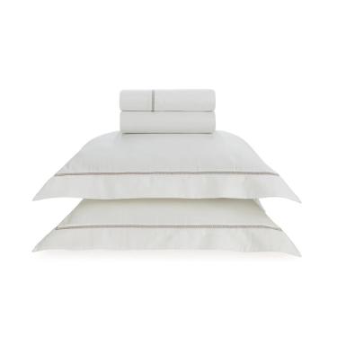 Jogo de Cama Queen 300 fios 100% Algod�o Eg�pcio Trussardi Portello Branco e Legno